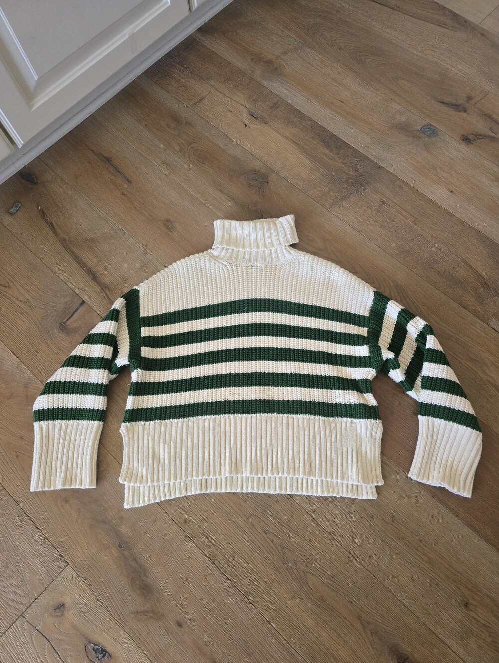 Madewell Cream and Green Striped Turtleneck Sweater